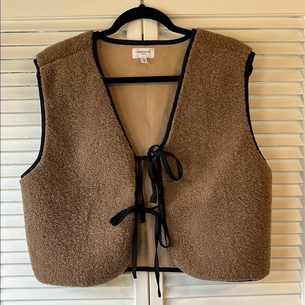 Brown Sleeveless Vest with Black Trim